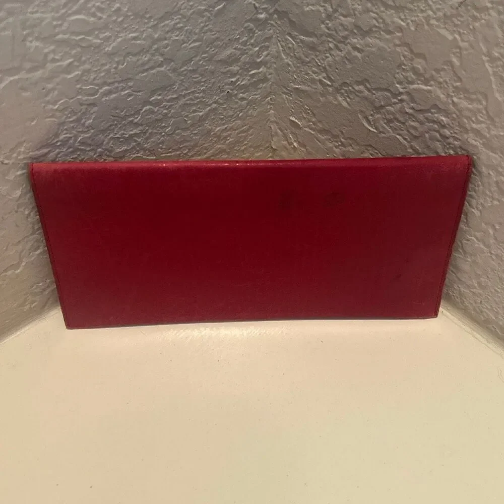 Vintage YSL Bifold Long Wallet Red Leather Gold Accent Sleek Iconic Bold Luxury